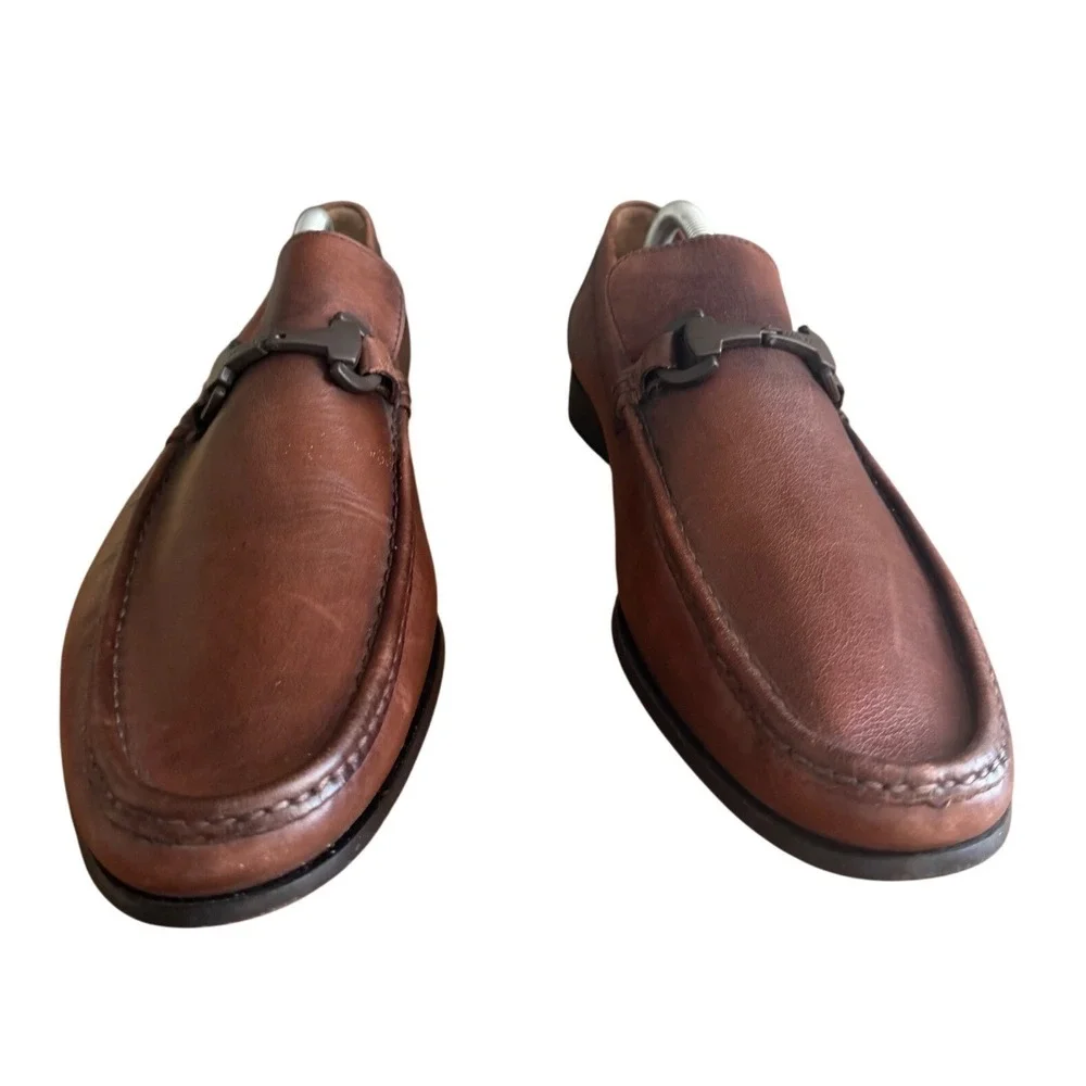Bruno Magli Raging Bit Loafers Mens 10 Brown Leather Italian Slip On Dress Shoes